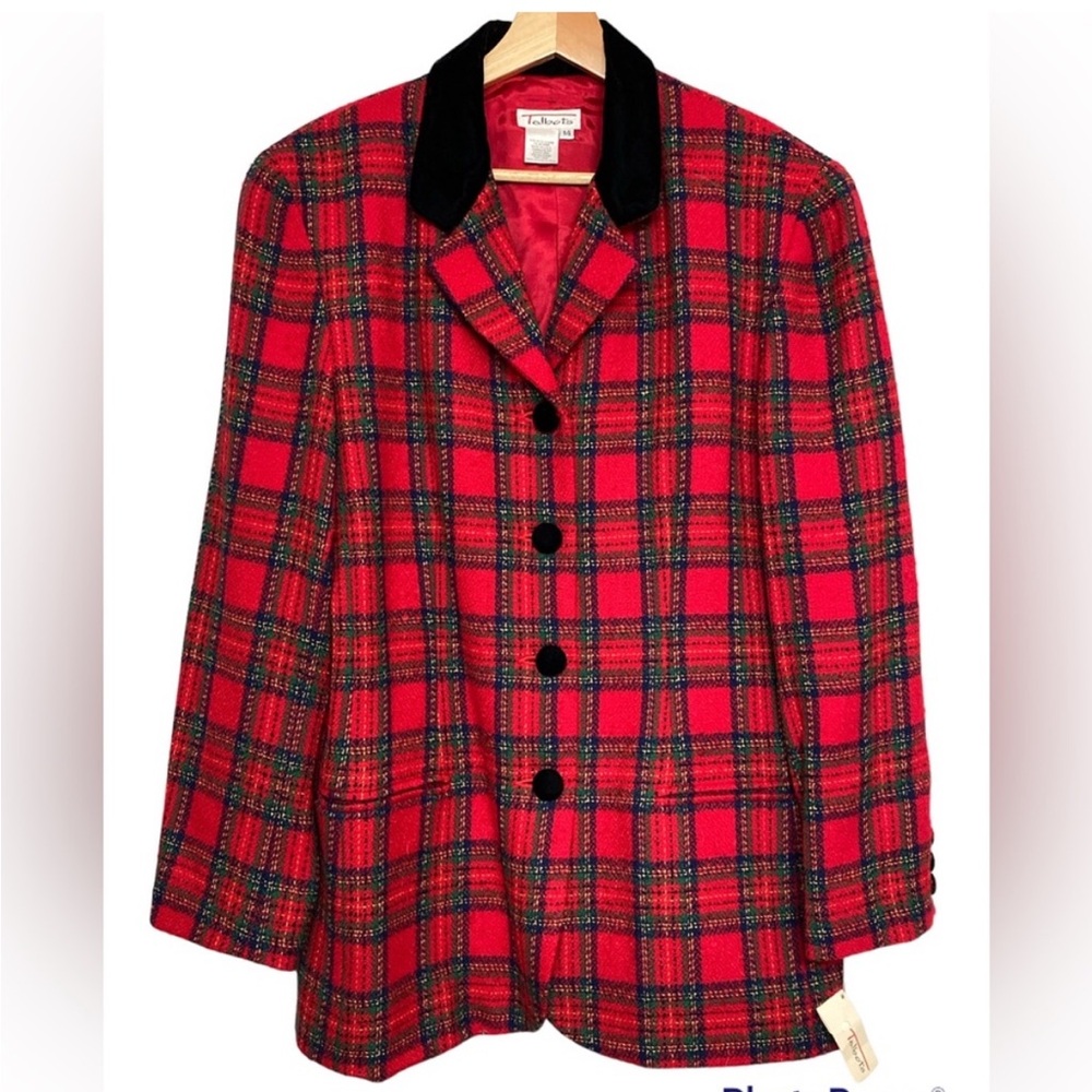 NWT Vintage Talbots Tartan Plaid And Velvet Blazer/Jacket